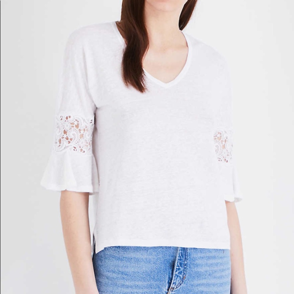 Sandro Lace-insert linen-jersey T-shirt